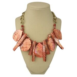 Vintage Mother Of Pearl Shell Spike Pendant Necklace 19" Statement Papaya Orange